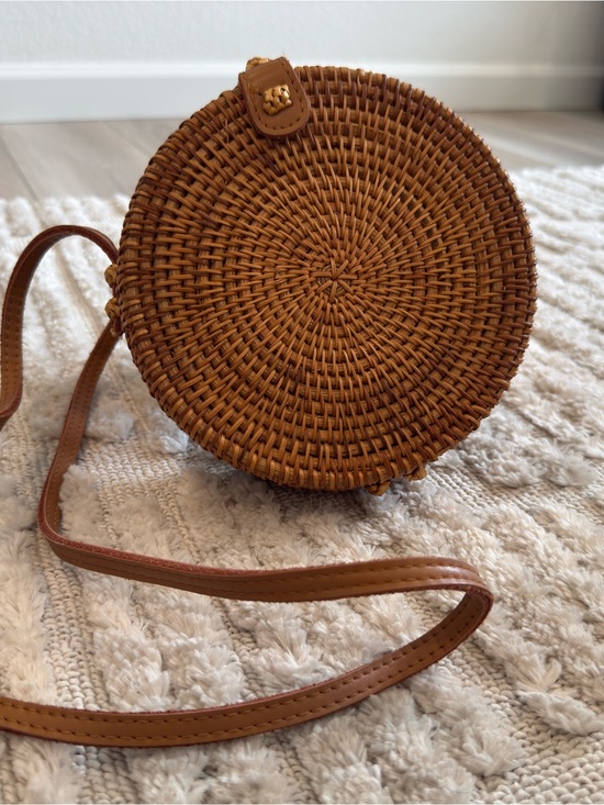 Urban Outfitters Handbags - Urban Outfitters Woven Round Crossbody Bag - Tan Brown